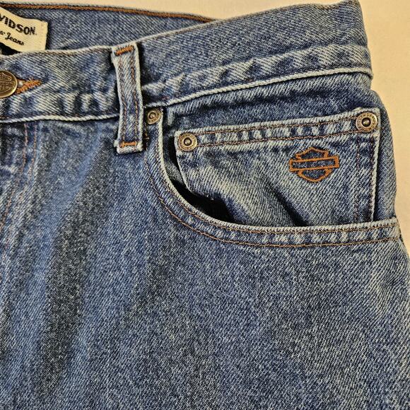 Harley Davidson Men's Denim Jeans Size 35 HEMMED 31/32 INCHES Motorcycle Jeans - Picture 14 of 16